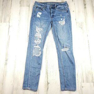 AMERICAN EAGLE Womens Tomgirl Jeans Destroyed Distressed Button Fly Size 2 REG